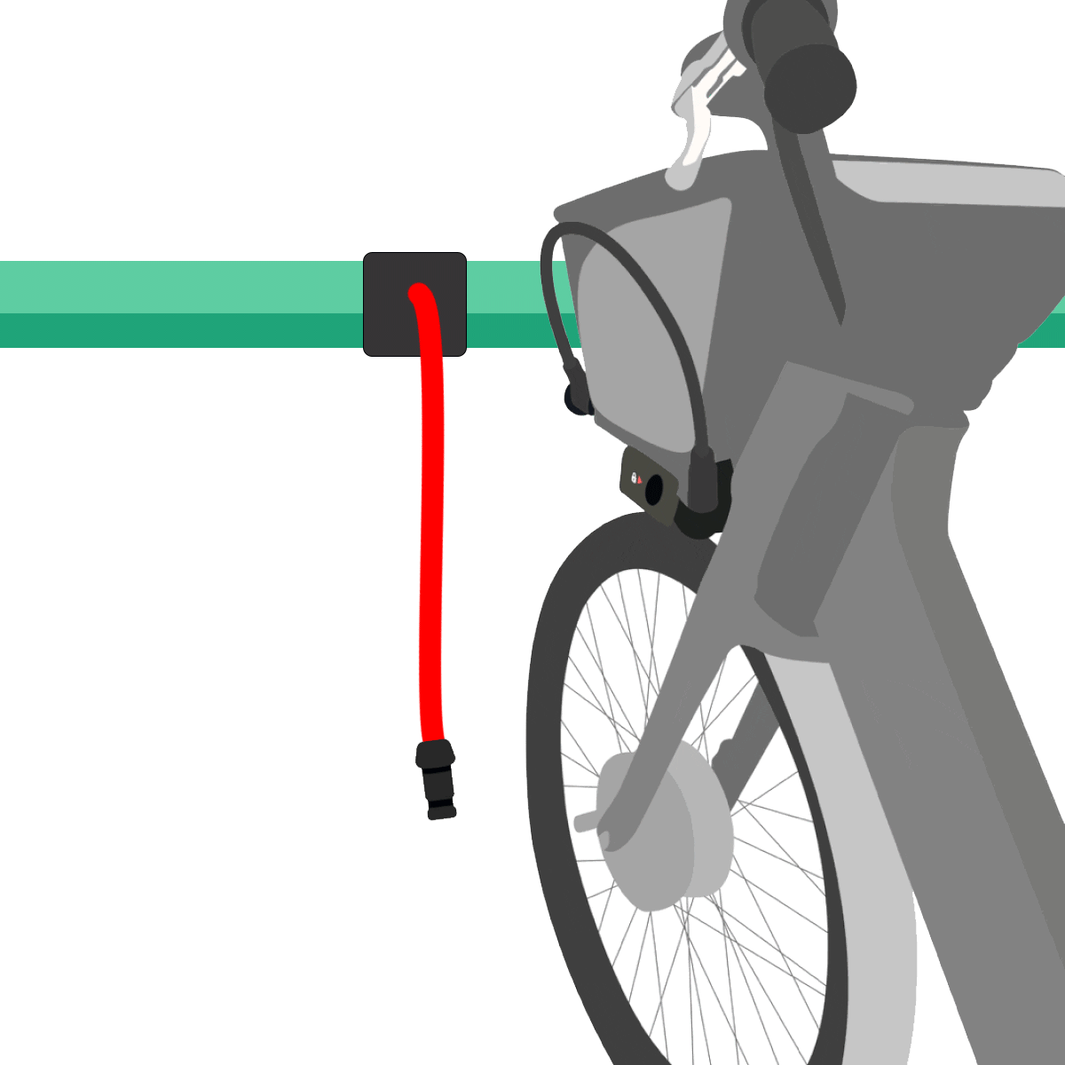 Animation of station ChargeLock cable being inserted into port on bike