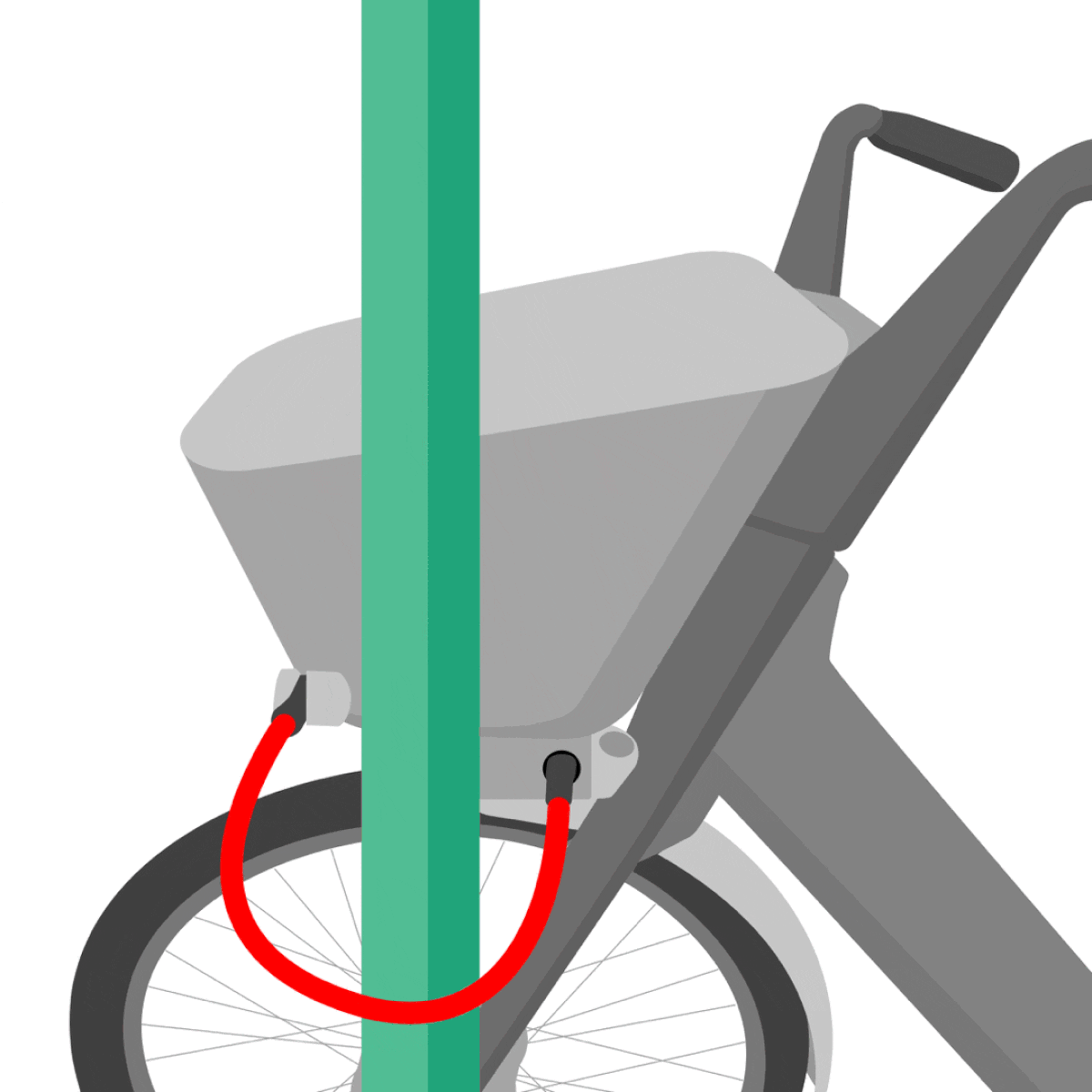 Animation of built-in cable lock being released and placed back in the holder