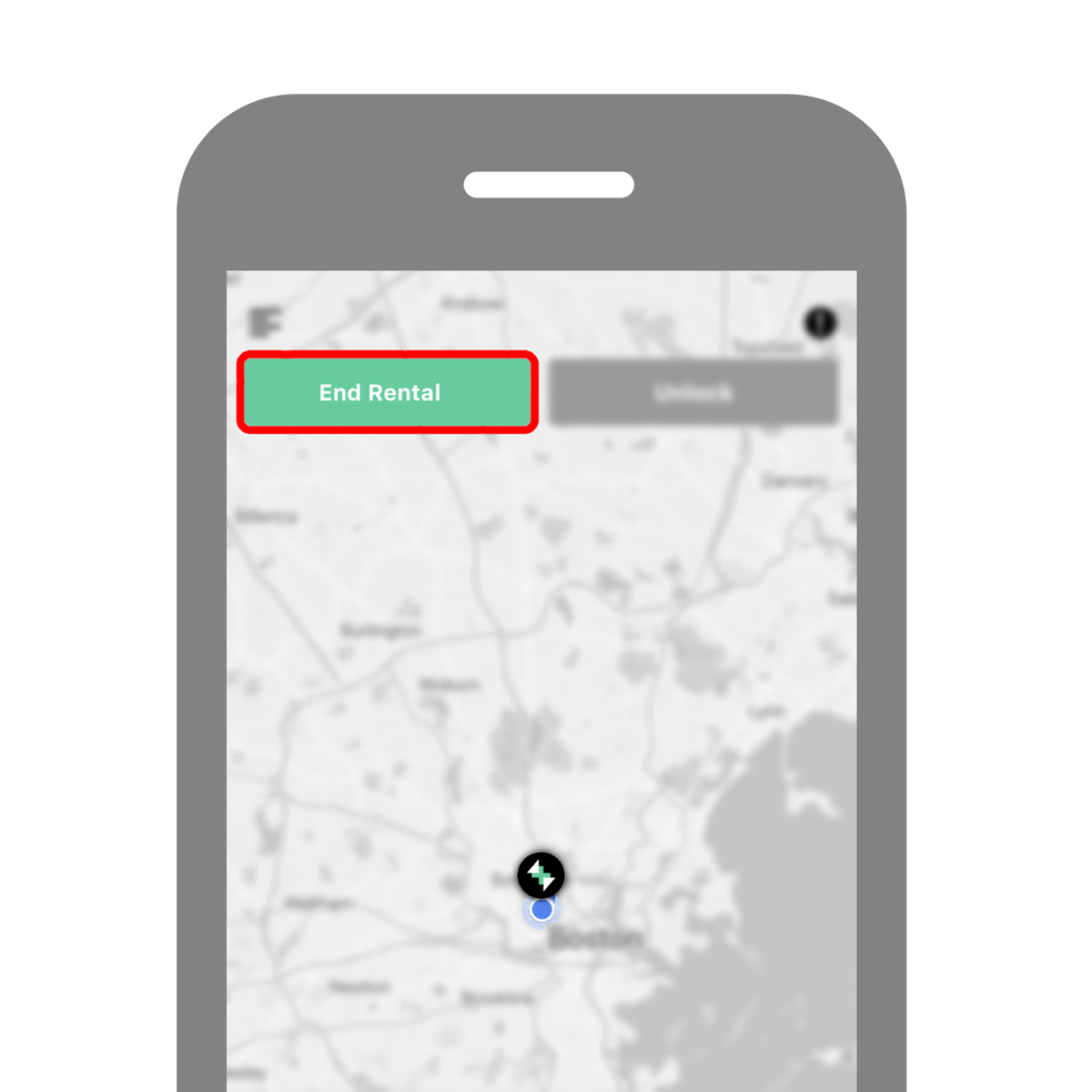 App screen showing location of End Rental button